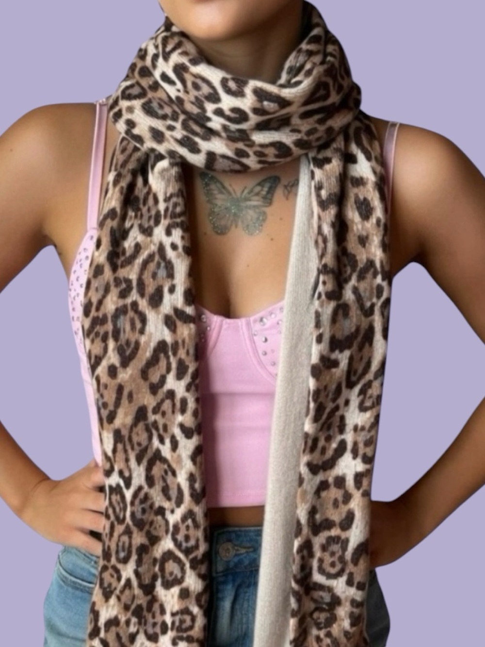 Y2K Brown Leopard / Cheetah Print Long Scarf